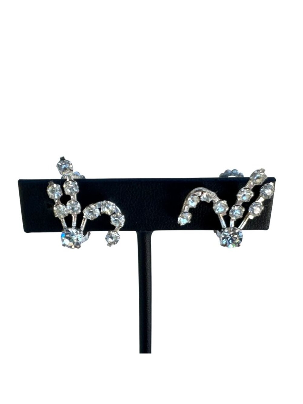Vintage 1950s Austrian Rhinestone Clip-On Earrings Silver-Tone Sparkling Crystal